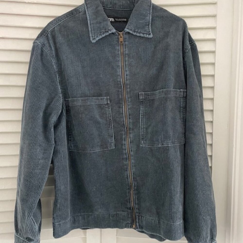 Zara Men's Corduroy Jacket in Grey/Blue size M